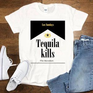 Las Sundays Tequila kills the boredom white T-shirt